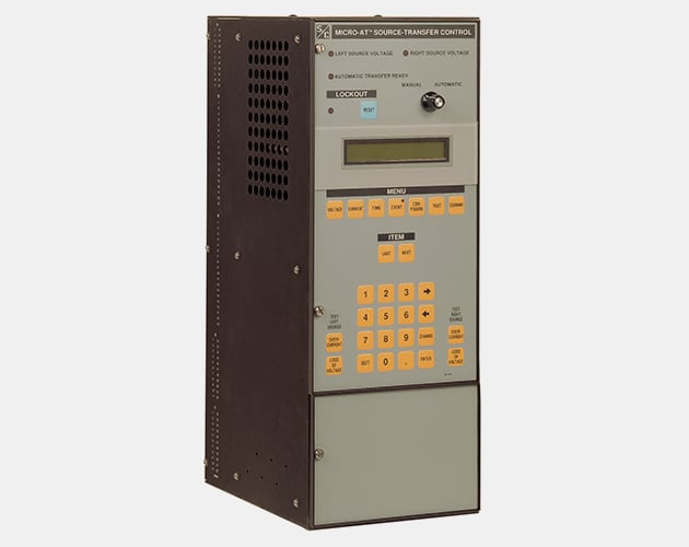 left profile of a micro A-T a source transfer control for metal enclosed switchgear Micro-AT, Source-Transfer Control, automatic source transfer of common-bus primary-selective systems, automatic source transfer