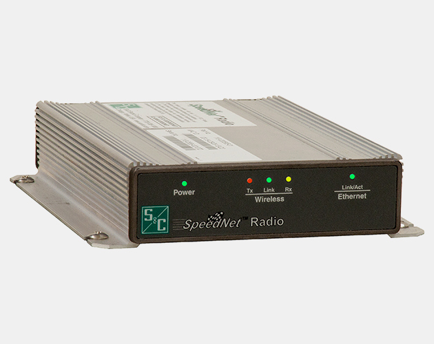 an outlined left side profile of a speednet radio for high-volume data transmission to enable automation SpeedNet Radio, private-network utility radio systems, long-range communication, high-volume data transmission, mesh networking