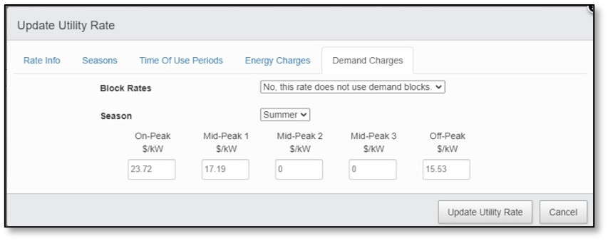 GridMaster Controller Interface - Update Utility Rate
